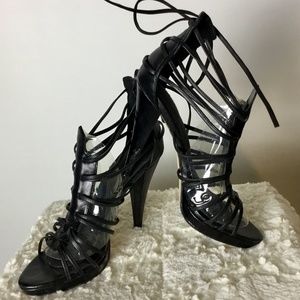Aldo Black Leather Gladiator Sandals